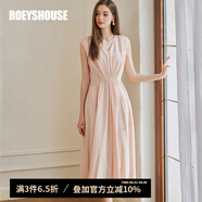 ROEYSHOUSE羅衣優(yōu)雅V領(lǐng)大擺連衣裙夏季新款淑女淺粉色褶皺無(wú)袖裙子10345 淺粉色 L