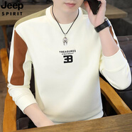JEEP SPIRIT吉普拼色衛(wèi)衣男士秋季圓領(lǐng)長(zhǎng)袖t恤內(nèi)搭打底衫上衣印花外穿秋衣服 8902【春秋款】米色 M 90-110斤