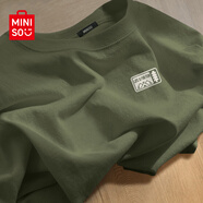 名創(chuàng)優(yōu)品（MINISO）短袖t恤男2025新款運(yùn)動(dòng)冰絲半袖220G重磅純棉寬松圓領(lǐng)男士體恤潮 【220G重磅純棉】蒼綠(m墨綠松樹胸標(biāo)) S /165(體重90-100斤)