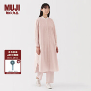 無印良品（MUJI）女式 水洗 平紋 立領長袖連衣裙女裝裙子25年春季連身裙 BC2LUC5S 淺粉紅色條紋 L （165/88A）