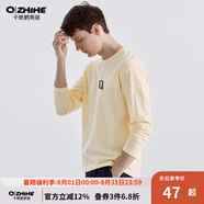千紙鶴（Q ZHIHE）男裝重磅t恤長袖男秋季寬松純棉圓領(lǐng)字母印花打底衫男21545 02Q米黃 L