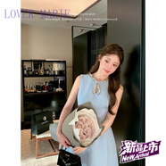LOVER MARIE楊小卷千金風(fēng)圓領(lǐng)氣質(zhì)連衣裙女收腰時(shí)尚亮片生日禮服裙掐腰裙 藍(lán)色無袖 S 【90-100斤】