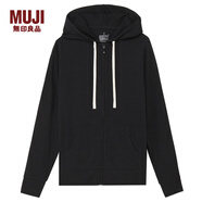 無印良品 MUJI 女式 棉混拉鏈連帽衫 衛(wèi)衣 短款外套 黑色 XL