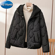 A 21 FUNB2025新款連帽棉服女裝短款加厚洋氣棉衣加厚保暖韓版休閑棉襖 黑色 M 【建議95-120斤】