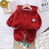 G.DUCKKIDS童裝男童套裝春秋款兒童休閑運(yùn)動(dòng)服兩件套女小童嬰兒一歲寶寶衣服 倒三角奧粒絨兩件套紅色 80 80碼 建議高76-85cm 9-12個(gè)月