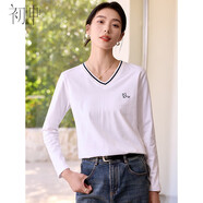 初申長(cháng)袖t恤女時(shí)尚V領(lǐng)上衣打底衫春秋裝百搭顯瘦長(cháng)袖上衣S43T007