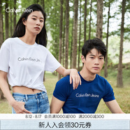Calvin Klein Jeans夏季男女情侶中性年輕ck多色印花透氣修身短袖T恤J320931 YAF-月光白 XL （推薦160-175斤）