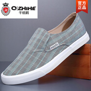 千紙鶴（Q ZHIHE）夏季男士格子帆布鞋一腳蹬品牌樂(lè)福懶人休閑軟底單鞋子薄底駕車(chē) 灰綠 44