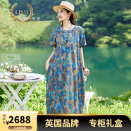 LISM輕奢國(guó)際高檔品牌連衣裙高級(jí)感2025夏季新款復(fù)古印花棉麻女寬松遮 蘭色 優(yōu)質(zhì)版 3XL 【建議140-150斤f