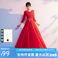 大合唱服演出服女長(cháng)裙成人舞臺服裝合唱團學(xué)生詩(shī)歌朗誦禮服連衣裙 紅色【中老年表演服】 3XL