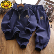 G.DUCKKIDS男童套裝春秋裝兒童衣服男孩運(yùn)動套裝中大童休閑衛(wèi)衣衛(wèi)褲套裝潮 藏青色 春秋款 150