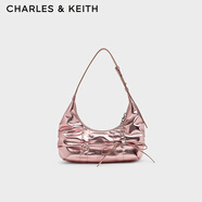 CHARLES&KEITH復古褶皺蝴蝶結單肩腋下包生日新年禮物送女友CK2-40271626 Aura Pink極光粉 S