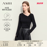 AMII2024早秋新款簡約通勤風(fēng)不對稱斜V領(lǐng)長袖毛衣女修身12423001 黑色 160/84A/M