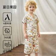 歐孕兒童睡衣夏季新款紗布家居服套裝寶寶短袖男女童純棉童裝 夏日果園[兒童款] 均碼 80cm[建議身高80cm-90cm]