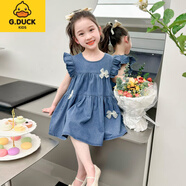 G.DUCKKIDS小黃鴨女童2025新款夏季牛仔裙連衣裙蝴蝶結(jié)小女孩寶寶裙子夏裝洋 圖片色 90