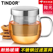 田代【新品】/耐熱玻璃杯 茶杯水杯 不銹鋼透明泡茶帶蓋過濾花茶杯杯 不銹鋼款透明把 200mL(含)-400mL(含)