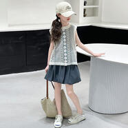 迷你巴拉【品牌撤柜】女童夏季無(wú)袖套裝2025新款女孩大童夏裝疊穿連衣裙兒 三件套 120 cm