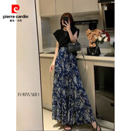 皮爾卡丹（pierre cardin）超大大裙擺復(fù)古半身裙女多層拼接碎花長裙顯瘦半裙設(shè)雪紡花裙子 藍(lán) 均碼