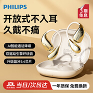 飛利浦（PHILIPS）新款不入耳開(kāi)放式運動(dòng)耳機無(wú)線(xiàn)藍牙耳機掛耳式騎行長(cháng)續航通話(huà)降噪TAT2769白色