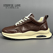 STEFFIE LOVE男鞋2025新款夏季百搭運(yùn)動(dòng)休閑鞋歐洲站老爹鞋真皮耐磨慢跑鞋子男 棕色A款 41