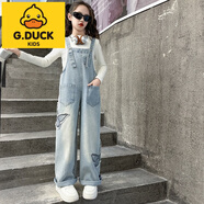 G.DUCKKIDS女童背帶褲套裝2025春秋新款時(shí)尚蝴蝶印花休閑寬松牛仔褲女大童 打底衫+背帶褲兩件套 160 cm