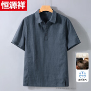 恒源祥高檔純亞麻翻領短袖T恤寬松休閑Polo領100%全麻布料百搭體恤衫潮t 煙灰色 2XL /180【建議體重150-165斤】