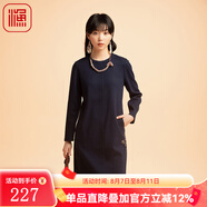 漁（FC SG）漁牌女裝2022新款秋冬裝羊毛針織繡花寬松中長(zhǎng)款連衣裙女FGED0029 藏藍(lán) S