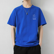 美羅邦（Meloban）新款純棉短袖T恤男夏季潮流冰絲圓領(lǐng)笑臉半袖體恤學(xué)生上衣服 寶藍色 M
