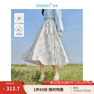 茵曼（INMAN）法式碎花高級感2025夏女新款休閑中長吊帶連衣裙子 白底藍(lán)花半身裙-18412674 XL