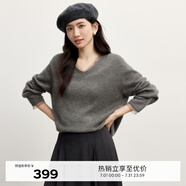 伊芙麗（eifini）【100%綿羊毛】伊芙麗V領(lǐng)波點(diǎn)蕾絲拼接針織套頭毛衣2024秋新款 灰色 160/85CM/M 110-120斤