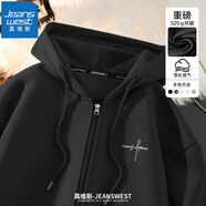 真維斯（JEANSWEST）連帽開衫衛(wèi)衣中性風(fēng)重磅潮牌青少年春秋外套簡(jiǎn)約休閑男女同款帽衫 黑色（和平生活白X） 3XL (推薦175-200斤)