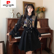 皮爾卡丹（pierre cardin）大碼新中式時(shí)尚拼接流蘇襯衫裙子女秋冬胖mm感遮肚顯瘦連衣裙 黑色(國風(fēng)/氣質(zhì)) S 80-92