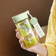 物生物玻璃杯水杯高硼硅玻璃茶水分離泡茶杯辦公室宿舍學(xué)生便攜杯子 薄荷綠350ml【加厚高硼硅玻璃】