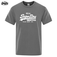 Superdry夏季時尚情侶純棉短袖T恤男女圓領(lǐng)上衣時尚 深灰色 S 45-50KG