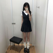AFTER MONDAY韓版甜美學(xué)院風(fēng)黑色背心連衣裙女小個(gè)子百搭白襯衫兩件套 【套裝】背心連衣裙+內搭襯衫 S