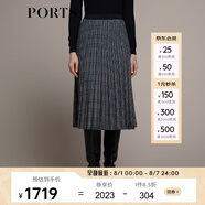 PORTS 寶姿秋冬新品女裝中長百褶裙半裙LM9S056NFQ067 黑色格子 XL (10)