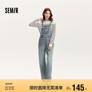 森馬史努比IP牛仔褲女闊腿褲春秋背帶褲休閑可愛109524124007