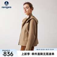 Navigare意大利小帆船女士短裝風(fēng)衣秋季休閑連帽通勤夾克小個(gè)子百搭短外套 古巴砂 S