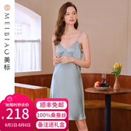美標(biāo)送禮物真絲吊帶連衣裙性感睡裙女春夏19姆米重磅100%桑蠶絲綢睡衣 羽藍(lán) L （165）