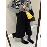 冉藝嵐相似夏季女裝簡約百搭毛呢闊腿七分褲女冬季新款高腰顯瘦百搭休閑 黑色 S