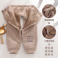 小三月嬰兒加絨褲子開(kāi)襠褲春秋冬季外穿男女寶寶秋褲小月齡男寶寶保暖褲 A116小熊咖 73 cm 建議15-19斤