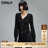 ONLY夏季簡約燈籠袖V領(lǐng)短款開衫毛衣針織衫女|12413B009 H1Z 黑色 L (170) 88A