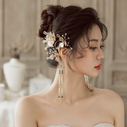 Brangdy新娘森女系唯美發(fā)飾水晶花朵花朵流蘇耳掛白色耳環(huán)結婚頭飾品 朵薇B款  一對裝
