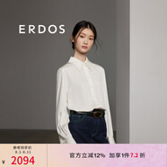 ERDOS 春夏真絲寬松修身清甜美荷葉邊刺繡花邊女上衣長袖襯衫 白 M 160/84A