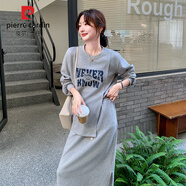 皮爾卡丹（pierre cardin）休閑運動(dòng)衛衣套裝裙女2025春秋季新款連衣裙減齡開(kāi)叉半身裙兩件套 灰色（兩件套） M 106-120斤