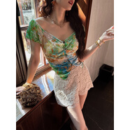 三吉黑花【以茉】短褲女釘珠編織繩繡拼蕾絲2025新款夏今年流行 米白 M