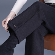 芳妮詩(shī)（FANGNISHI）大碼加絨加厚毛呢女褲2024新款女士直筒褲中年媽媽褲子秋冬季外穿 黑色_九分褲 加絨 M _(適合95-115斤)