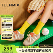天美意女鞋麥浪鞋平底德訓(xùn)鞋運(yùn)動(dòng)板鞋雙鞋帶休閑鞋子2025夏 灰白色 39