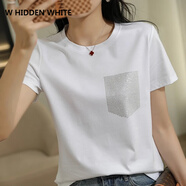 W HIDDEN WHITE奢侈高檔品牌t恤2025夏季新款棉短袖上衣燙鉆精梳棉印花高端體恤 白色燙鉆口袋 S