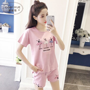 奧蜜雪 純棉睡衣女夏季短袖短褲可愛(ài)少女學(xué)生全棉家居服兩件套裝可外穿 24H-3019 豆沙三舞者 XL 【推薦120斤-135斤】